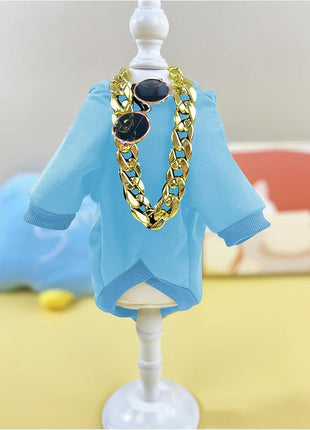 QWINEE 3Pcs Dog Hoodie Cat Apparel Dog Custume Set with Necklace and Sunglasses Pet Clothes for Puppy Small Medium Dogs Cats Light Blue X-Small