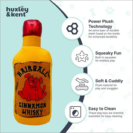 Huxley & Kent Funny Dog Toy w/Squeaker – Power Plush Squeaky Dog Toys for Small, Medium & Large Dogs – Soft Stuffed Animal for Indoor Play & Fetch - Hairball Cinnamon Whiskey, Large