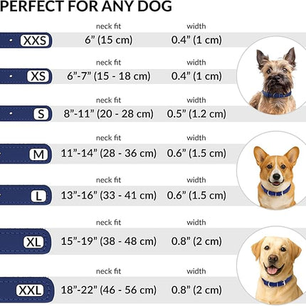 CollarDirect Rolled Leather Dog Collar, Soft Padded Round Puppy Collar, Handmade Genuine Leather Collar Dog Small Large Cat Collars 13 Colors (11-14 Inch, Deep Blue Smooth)