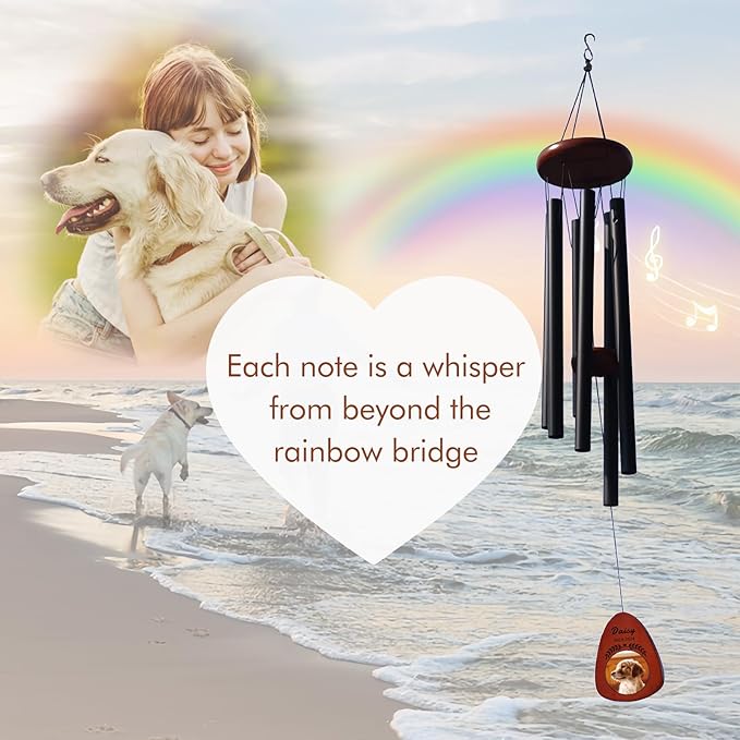 Funnylife Personalized Pet Memorial Wind Chime with Photo, Dog Memorial Gifts Pet Loss Sympathy Gifts Thoughtful Dogs and Cats Bereavement Remembrance Picture Memory Wind Chime 26"