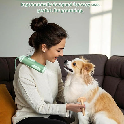 Hands-Free Dog Hair Dryer – Low Noise Pet Grooming Blower for Small & Medium Dogs Cats, Fast Drying, Adjustable Heat & Speed, Portable (Green)