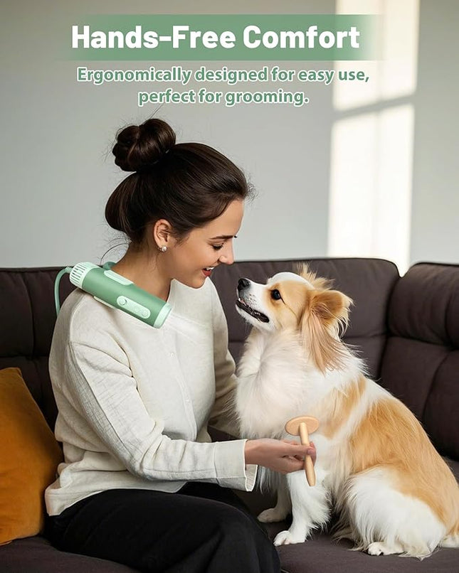 Hands-Free Dog Hair Dryer – Low Noise Pet Grooming Blower for Small & Medium Dogs Cats, Fast Drying, Adjustable Heat & Speed, Portable (Green)