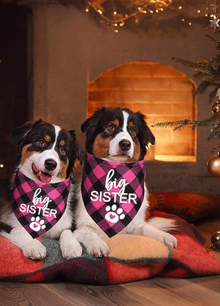 Big Sister Dog Bandana, Plaid Pregnancy Announcement Dog Bandanas for Dogs (Pink, Big Sister)