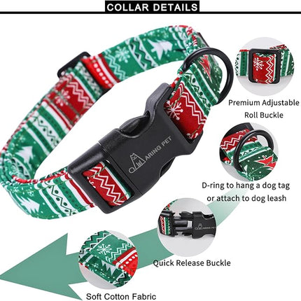 ARING PET Christmas Dog Collar, Cute Red Green Folk Snowflake Pet Collars with Quick Release Buckle for Puppy Small Medium Large Boy Girl Dogs-M