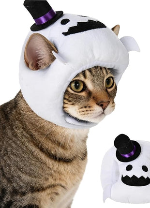 Cat Halloween Costumes Halloween Ghost Hat for Dogs Cats Adjustable Cute White Ghost Cap with Hat Festival Pet Head Dress Up Accessories for Halloween Puppy Kitten Cosplay Costume Gifts