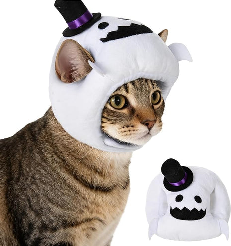 Cat Halloween Costumes Halloween Ghost Hat for Dogs Cats Adjustable Cute White Ghost Cap with Hat Festival Pet Head Dress Up Accessories for Halloween Puppy Kitten Cosplay Costume Gifts
