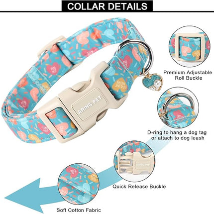 ARING PET Valentine's Day Dog Collar-Cute Blue Heart Dog Collars, Adjustable Valentine Heart Pet Collars Puppy Collar with Quick Release Buckle for Girl&Boy Dogs