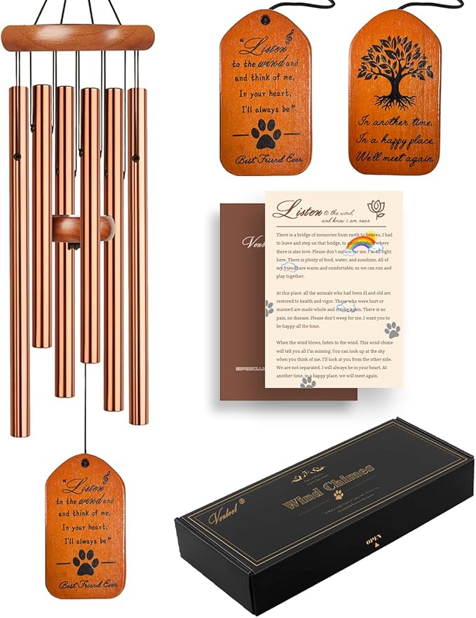 Pet Memorial Wind Chime, 28" Golden Tombstone Dog Sympathy Windchime, Pet Memorial Gifts for Loss of Dog, Pet Loss Gifts, Dog Remembrance Passing Away Gift