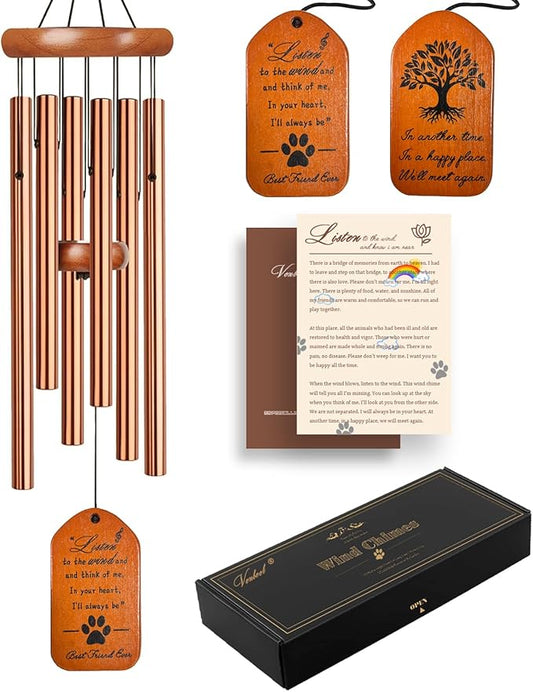 Pet Memorial Wind Chime, 28" Golden Tombstone Dog Sympathy Windchime, Pet Memorial Gifts for Loss of Dog, Pet Loss Gifts, Dog Remembrance Passing Away Gift