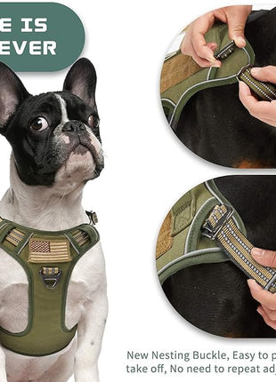 BUMBIN Tactical Dog Harness for Medium Dogs No Pull, Famous TIK Tok No Pull Dog Harness, Fit Smart Reflective Pet Walking Harness for Training, Adjustable Dog Vest Harness with Handle Green M