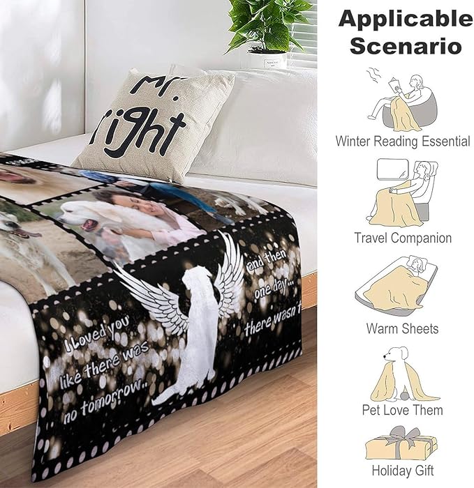 Custom Dog Memorial Gifts for Loss of Pet Cat, Personalized Dog Memorial Blanket with Photos, Pet Memorial Gifts, Pet Loss Gifts, Pet Memorial Throw Blanket, Remembrance Sympathy Bereavement Gifts