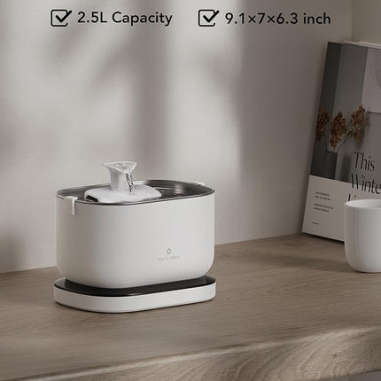 Cordless Pet Water Fountain Battery Operated + 8 Packs Replacement Filters for Dockstream Cat Water Fountain WF005 WF115 WF105, 4 Months Set of Replacement Filters