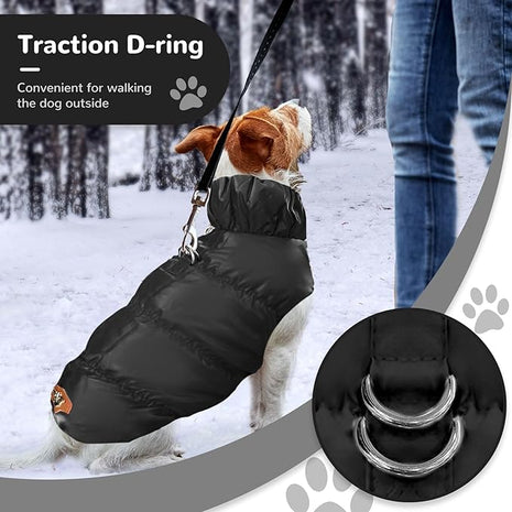 Winter Warm Dog Jacket for Small Medium Dogs Cat Cold Weather Coats with Harness Paded Dogs Fleece Vest Waterproof Windproof Dog Snow Jacket Pet Puppy Clothes (Black,S)