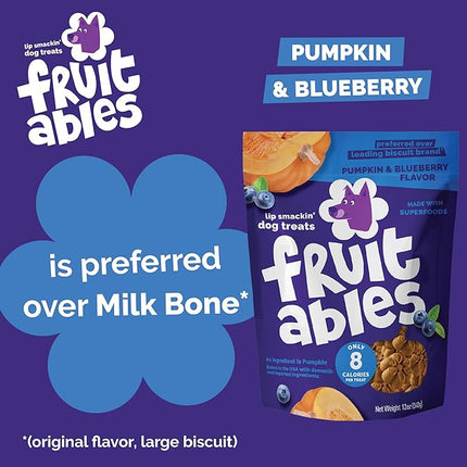 Fruitables Baked Dog Treats, Healthy Pumpkin Treat for Dogs, Low Calorie & Delicious, No Wheat, Corn or Soy, Made in the USA, Pumpkin and Blueberry Flavor, 12oz