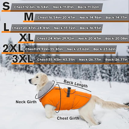Lelepet Dog Coat Waterproof Dog Jacket Reflective Fleece Vest with Adjustable Buckle & Leash Hole Windproof Cold Weather Coats for Small Medium Large Dogs, Warm Hunting Vest, Orange, S