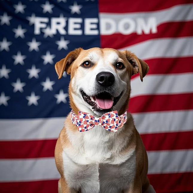 American Flag Dog Collar with Bow Tie - 4th of July US Flag Bowtie Collar Independence Day Safety Patriotic Dog Collars for Small Medium Large Dogs L
