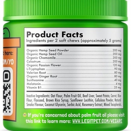 Calming Hemp Treats for Dogs Made in USA Organic Hemp Natural Separation Aid Helps Barking, Chewing, Thunder, Fireworks, Aggressive Behavior Soothing Stress Relief Natural Relaxation 120 Chews