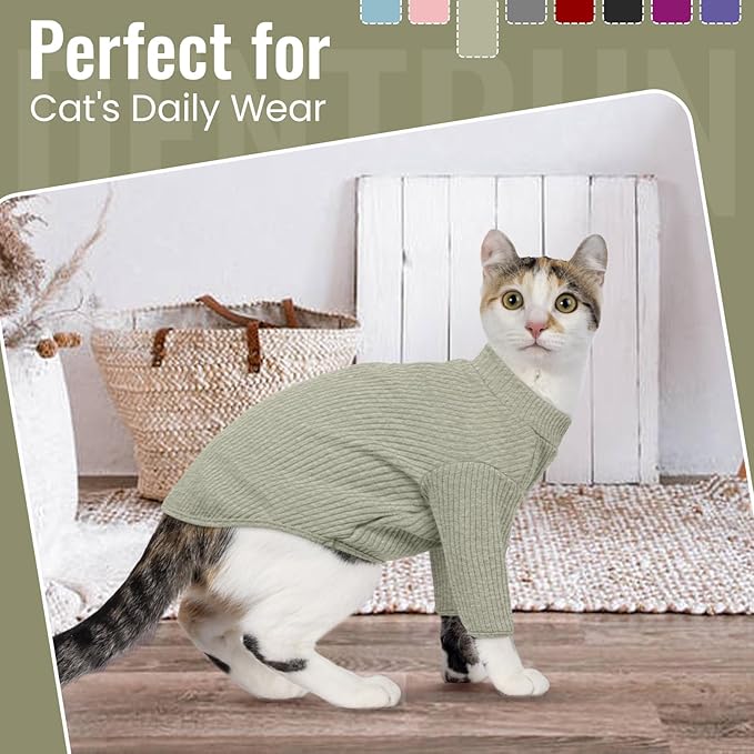 DENTRUN Sphynx Hairless Cats Shirt Pullover Kitten T-Shirts, Breathable Cat Wear Turtleneck Sweater Adorable Cat's Clothes Vest Pajamas Jumpsuit