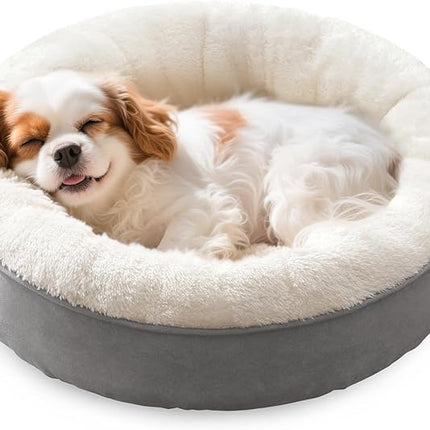 Love's cabin Round Donut Cat and Dog Cushion Bed, 25in Pet Bed for Small or Medium Dogs, Anti-Slip & Water-Resistant Bottom, Soft Durable Fabric Pet Beds, Washable Calming Cat & Dog Bed Grey
