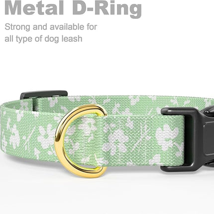 Rnivvi Dog Collar for Medium Dogs, Cute Floral Heavy Duty Adjustable Puppy Collar with Quick Release Buckle for Girl & Female, Pet Accessories for Walking Running, M Length 1" Width, Green