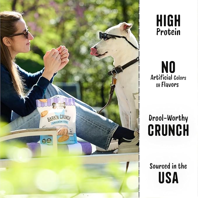 Three Dog Bakery Bark’N Crunch! Chicken Chips, Small 4oz, Crunchy Dog Treats, Single Ingredient, High Protein Snacks, Chicken Treats, Low Calorie Healthy Training Treat, Made in The USA
