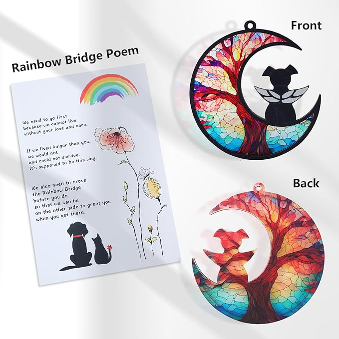 DIY Dog Angel Memorial Suncatcher with Sympathy Card,Memorial Gifts for Loss of Dog Sympathy Gift,Pet Memorial Gifts for Dogs(3-Life Tree)