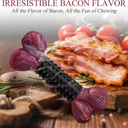 Apasiri Dog Toys for Aggressive Chewers with Bacon Flavor: 3-Pack Dog Bones for Large Dogs, 8" Chew Toys Long-Lasting, Tough Nylon & Rubber Dogs Toys