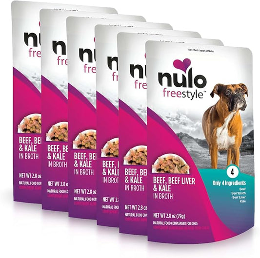 Nulo Freestyle Beef, Beef Liver & Kale in Broth Real Meat Dog Food Topper, 2.8 Ounce (Pack of 6)