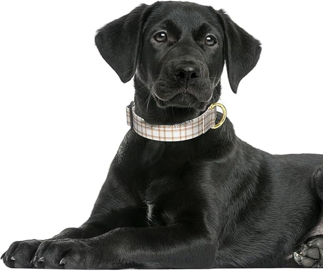 Rnivvi Dog Collar for Large Dogs, Cute Heavy Duty Adjustable Puppy Collar with Quick Release Buckle for Girl & Female, Pet Accessories for Walking Running, L Length 1" Width, White Tartan