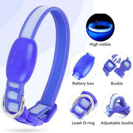 Light up Collar for Small Dog,Vizpet XS Adjustable Size Nylon Collar USB Rechargeable Bright Safety Pet Collar for Cats Small Dogs (Blue, X-Small[ 8.66-11.9 inch/22cm-30cm])
