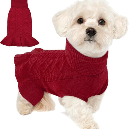 LeLePet Dog Sweater Christmas Turtleneck Knitwear Sweatshirt Cable Knit Warm Dress for Small Medium Large Dogs Puppy Fall Sweater, Dachshund, Shih Tzu, L, Red