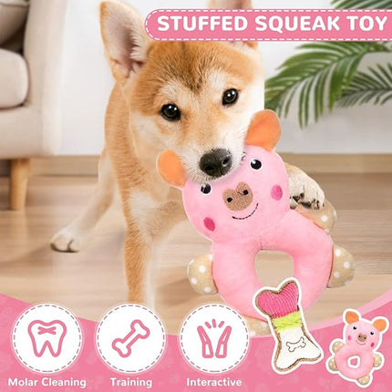 6 Pack Puppy Toys for Teething Small Dogs, Cute Pink Dog Chew Toys for Puppies, Soft Squeaky Dog Toys for Small Breed Cleaning Doggy Teeth, Outdoor Interactive Small Dog Chew Toys Set