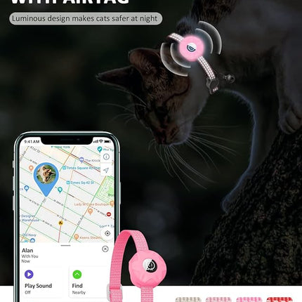 Apple AirTag Cat Collar, GPS Tracker Kitten Collar with Breakaway Feature, Lightweight and Reflective, Perfect for Girl or Boy Cats and Puppies (Luminous Pink)