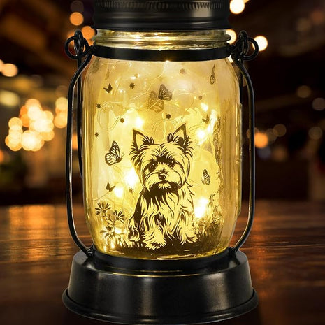 Yorkie Dog Gifts for Women/Men Yorkshire Terrier Solar Lanterns Mom Birthday Dog Lovers Lantern Pet loss Pet Memorial Lights Solar Garden Decoration for Yard, Patio,Backyard,Porch Torches Light