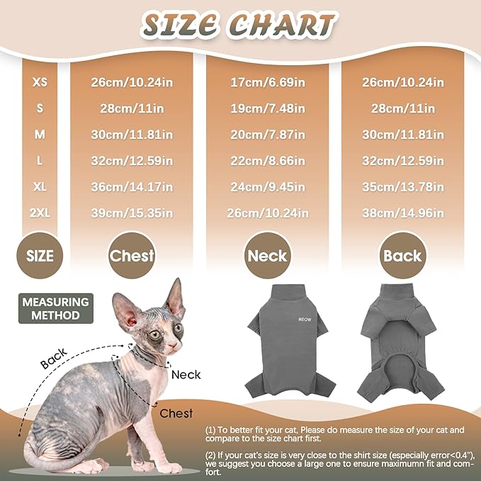 ROZKITCH Hairless Cat Sweater, Breathable Soft Jumpers for Sphynx Only, Coat with Four Legs, Warm Sweater T-Shirt Cat Pajamas Jumpsuit Vest Cornish Rex, Devon Rex, Peterbald Grey S