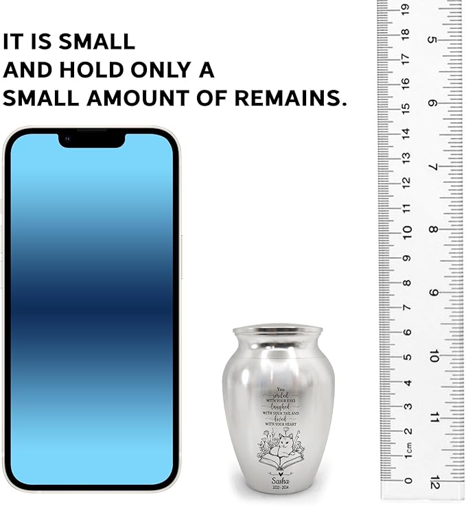 Artsy Woodsy Personalized Pet Memorial Mini Urns - Stainless Steel Decorative Keepsake Urns for Ashes, 2.56 inch, Gifts for Cat Lovers in Loving Memory