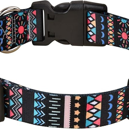 Dog Collar with Bohemia Floral Tribal Geometric Patterns - Soft Ethnic Style Collar Adjustable for Small Medium Large Dogs(Black Bohemia,XS)