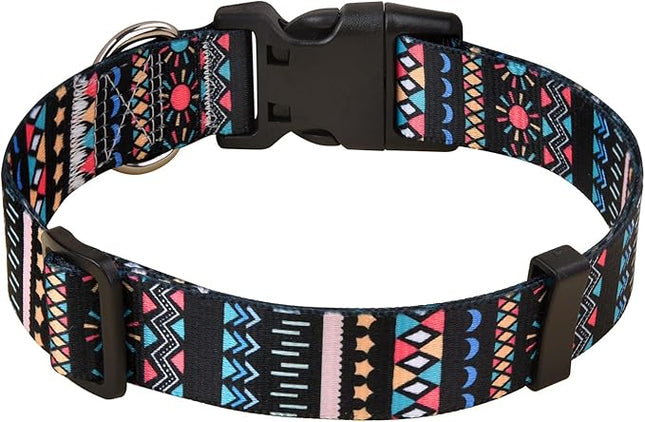 Dog Collar with Bohemia Floral Tribal Geometric Patterns - Soft Ethnic Style Collar Adjustable for Small Medium Large Dogs(Black Bohemia,M)