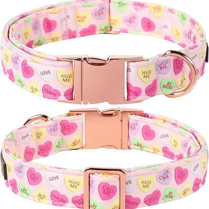Lionet Paws Valentine's Pink Dog Collar, Cute Heart Dog Collar for Large Dogs, Adjustable Cotton Pet Collars for Medium Large Dogs