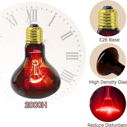 60W Infrared Red Heat Lamp for Reptiles, Basking Spot Bulb for Pet Lizards, Bearded Dragons, Chameleons & Snakes, Red Heat Emitter Light for Chickens Coop and Brooder Use, E26|2 Pack