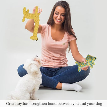 SunGrow Giraffe Cotton Knot Puppy & Ferret Ropes, Handwoven Chew Items for Small Breeds Dog, for Teeth and Gums, 2 Pieces per Pack