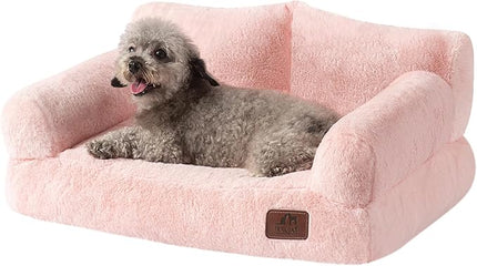 Hollypet Fluffy Plush Pet Cat Couch Soft Calming Pet Sofa Beds for Medium Small Cats and Dogs, Pink