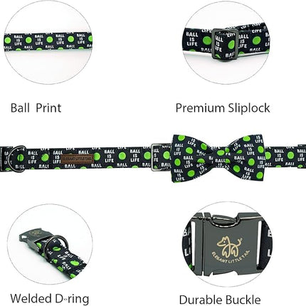 Elegant Little Tail Balls Print Summer Dog Collar with Bow Tie - Cute Bowtie Collar for Small, Medium & Large Dogs
