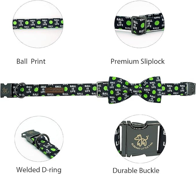 Elegant Little Tail Balls Print Summer Dog Collar with Bow Tie - Cute Bowtie Collar for Small, Medium & Large Dogs