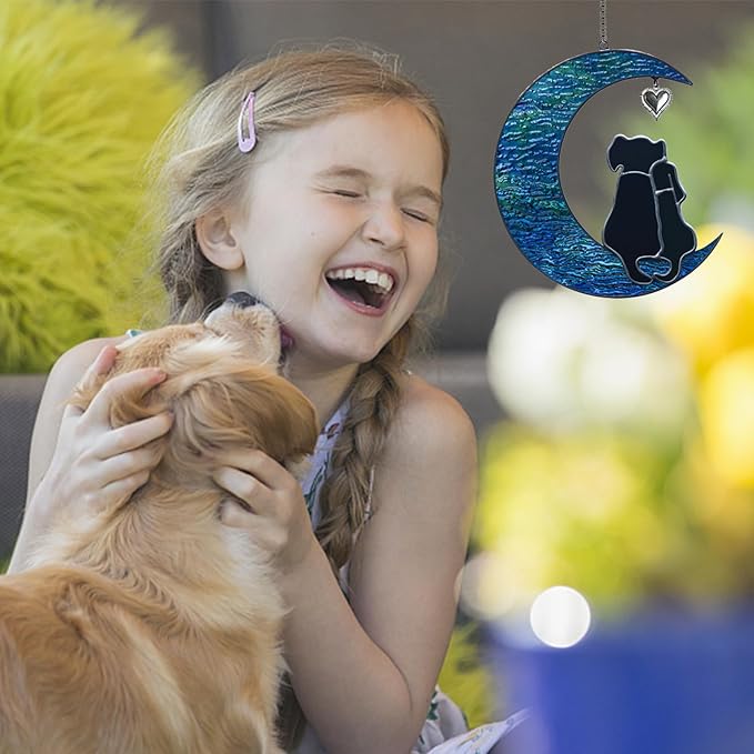 Double Dog Memorial Gifts for Dog Lovers, Loss of Dog Sympathy Gift Stained Glass Dog Suncatcher Pet Memorial Gifts Pet Sympathy Gifts for Dogs Window Hanging Ornament Remembrance Gift Pet Loss