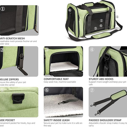 Large Cat Carriers Dog Carrier Pet Carrier for Large Cats Dogs Puppies up to 25Lbs, Big Dog Carrier Soft Sided, Collapsible Travel Puppy Carrier - Large - Green