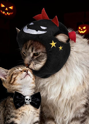 Cat Halloween Costumes Halloween Devil Horn Hat for Dogs Cats Adjustable Cute Black Demon Cap Festival Pet Head Dress Up Accessories for Halloween Puppy Kitten Cosplay Costume Gifts