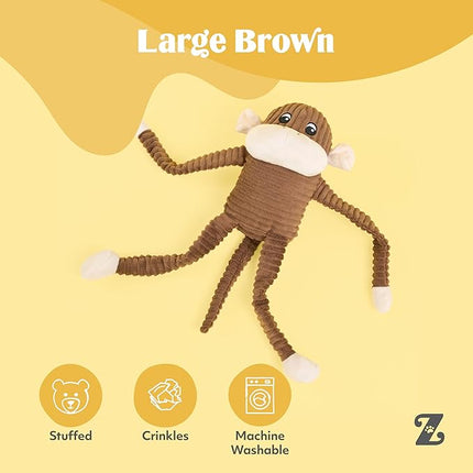 ZippyPaws Spencer The Crinkle Monkey Plush Dog Toy with Round Squeaker and Crinkle Arms and Legs, Large, Brown