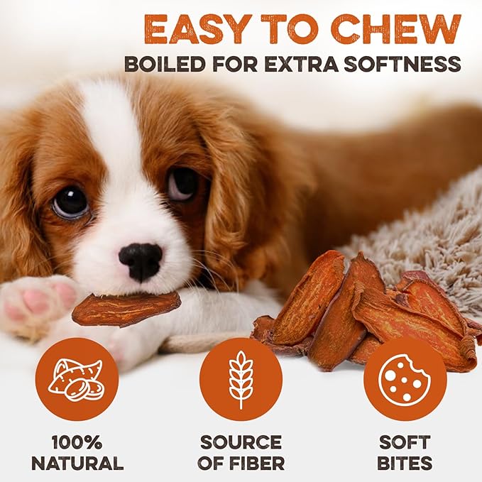 Sweet Potato Slices For Dogs - Soft & Chewy - Single Ingredient Dog Treats, Healthy 100% Natural Sweet Potato Dog Treats With No Added Preservatives - Softer & Great For Puppies Or Senior Dogs (8oz)