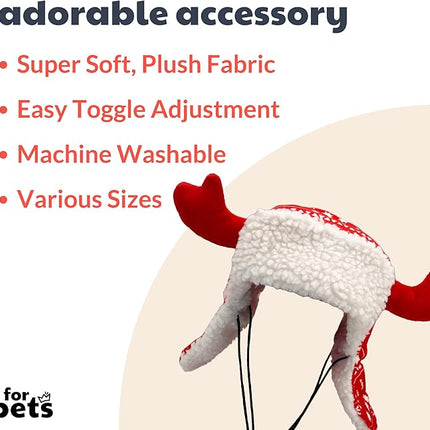 Huxley & Kent Pet Hat | Antler Red Fairisle (Medium) | Festive Christmas Holiday Accessory for Dogs/Cats | Holiday Pet Hat | SnugFit Sliding Toggles for Best Fit